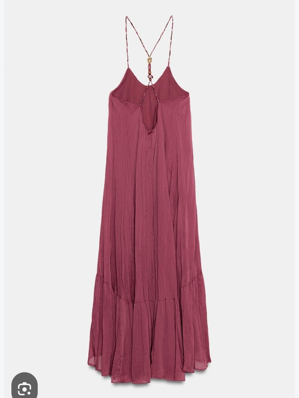Zara NWT flowy Rose-Mauve Spaghetti-Strap Beaded Maxi Dress, Medium